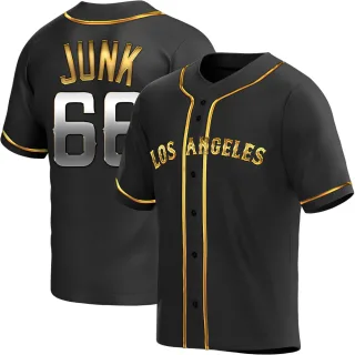 Men's Replica Black Golden Janson Junk Los Angeles Angels Alternate Jersey