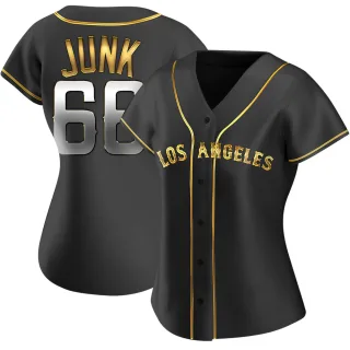 Women's Replica Black Golden Janson Junk Los Angeles Angels Alternate Jersey