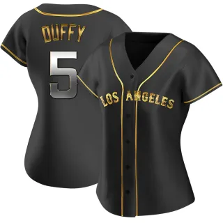 Women's Replica Black Golden Matt Duffy Los Angeles Angels Alternate Jersey